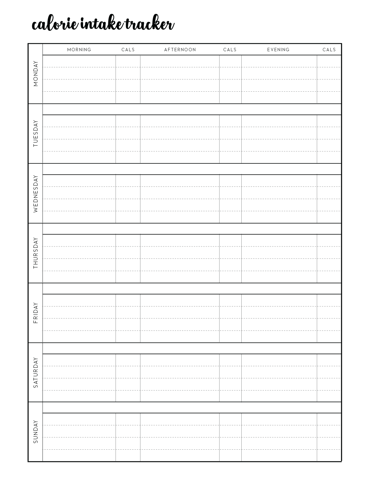 free printable calorie tracker - world of printables